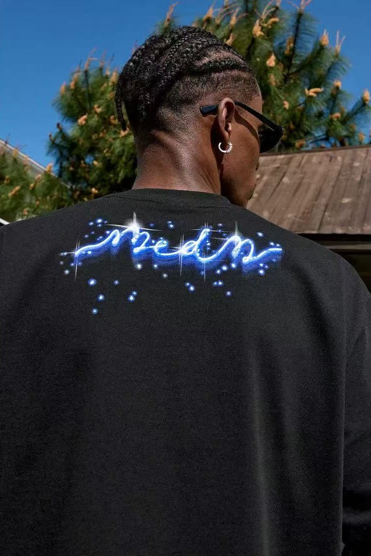 MEDM Heat-set Oil Printed Blue Tears Short-sleeved T-shirt