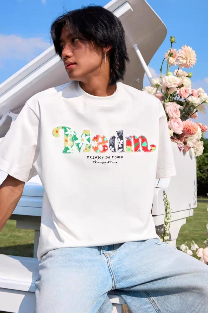 MEDM Floral Fruit Branch Padded Patch Embroidered Short-sleeved T-shirt