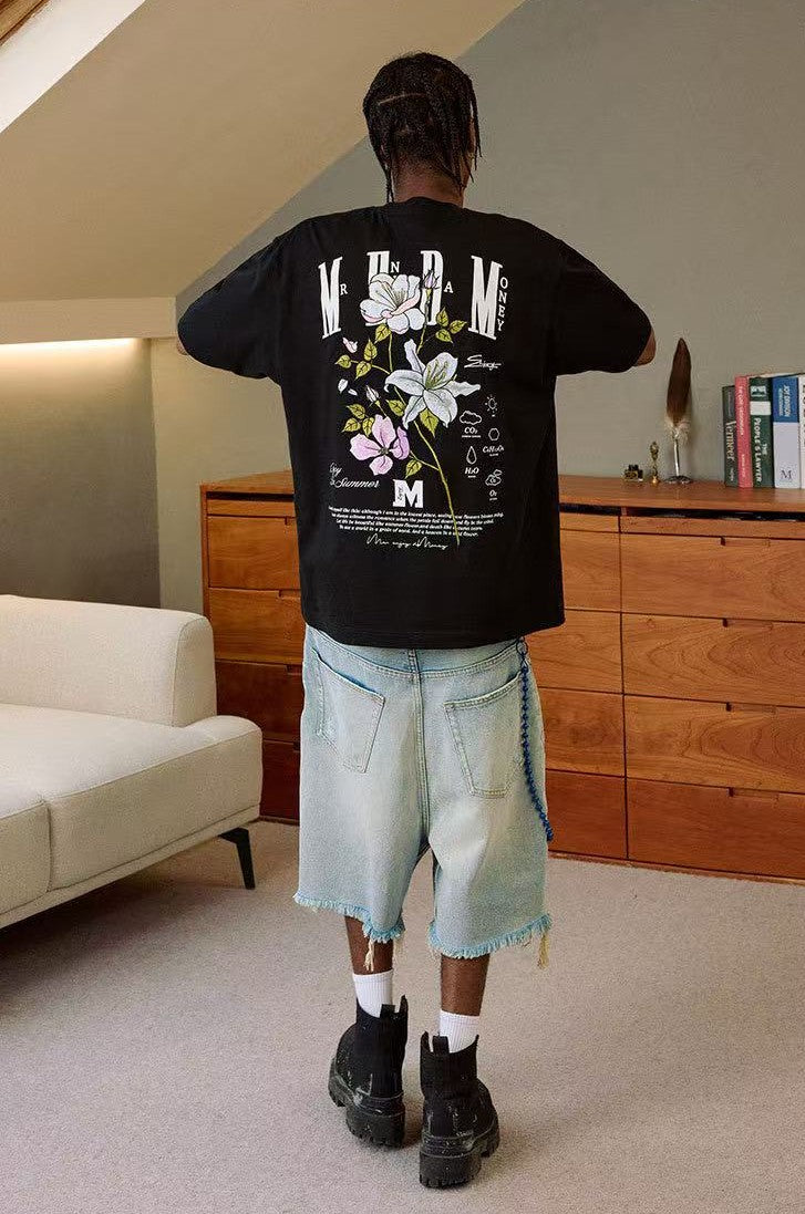 MEDM Flowers Blooming 3D Embroidered LOGO Short-sleeve T-shirt