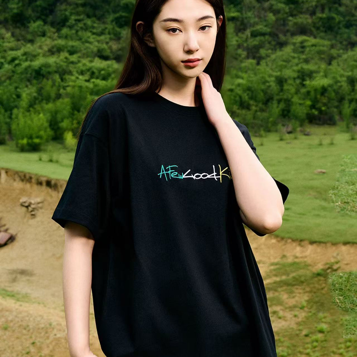 AFGK Cursive Logo Embroidered Short-sleeve T-shirt