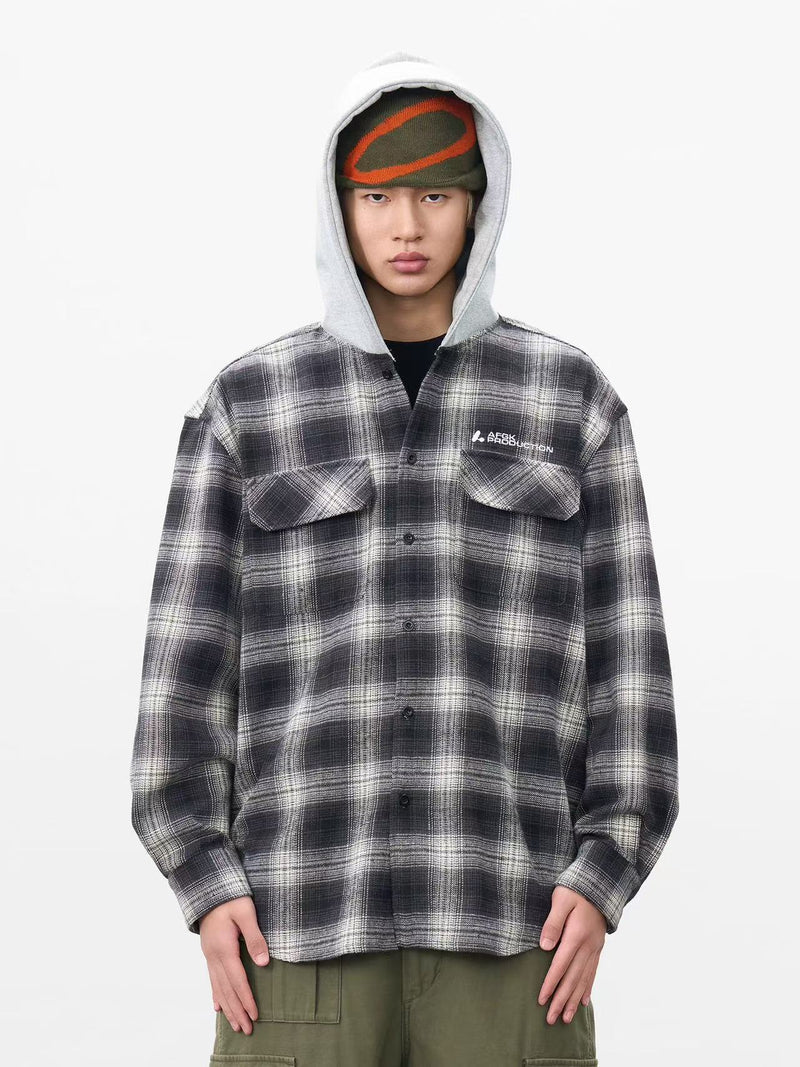 AFGK Vintage Plaid Hooded Long-sleeved Shirt
