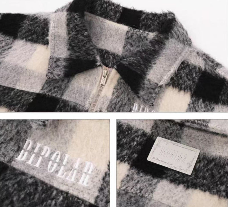 BIPOLAR Plush Plaid Color Block Jacket