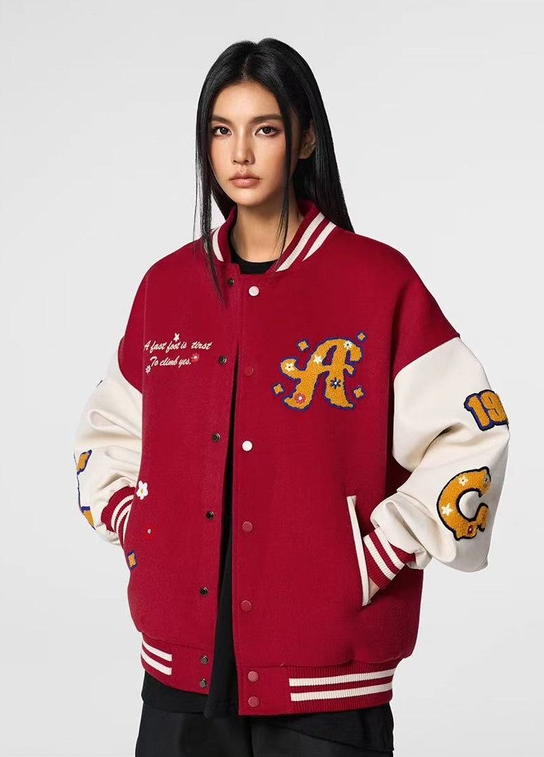 ACHOCK Vintage Towel Embroidered Baseball Jacket