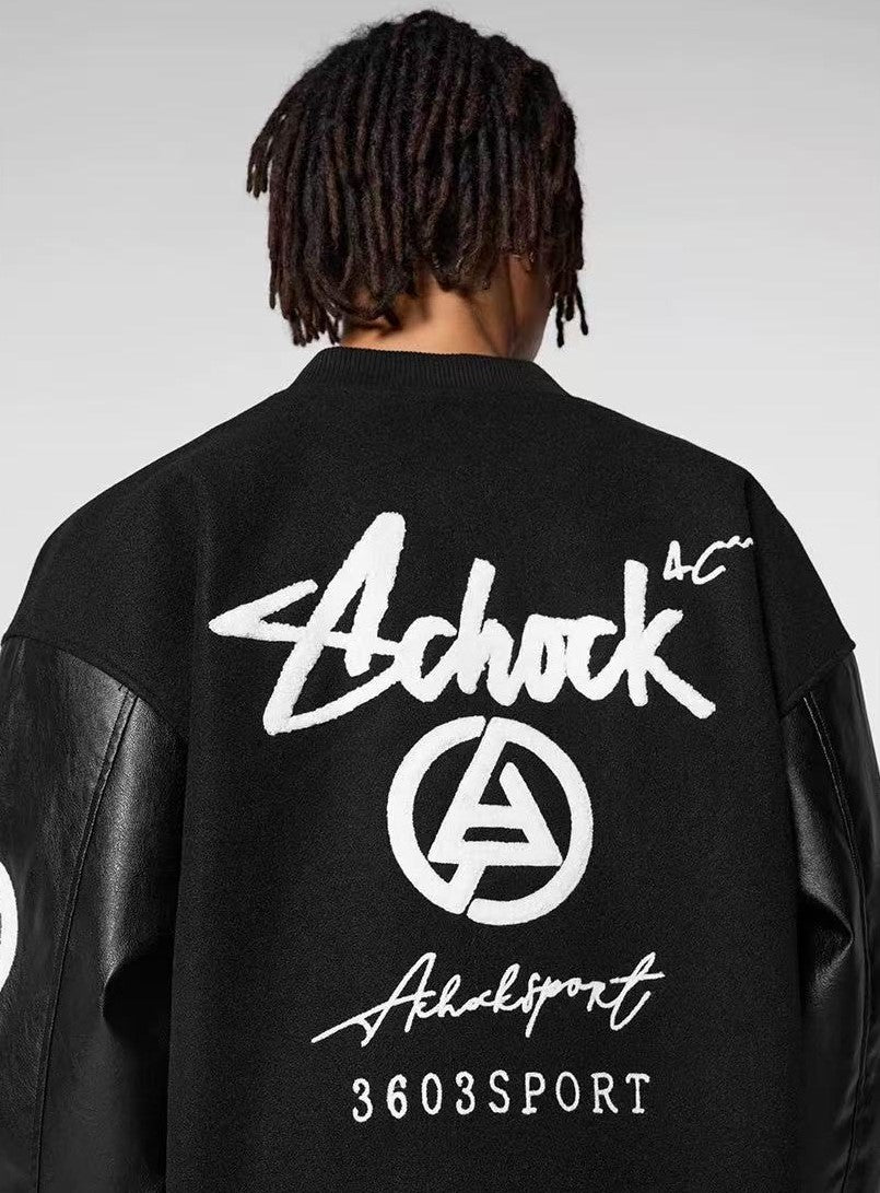 ACHOCK Retro Patchwork PU Leather Jacket