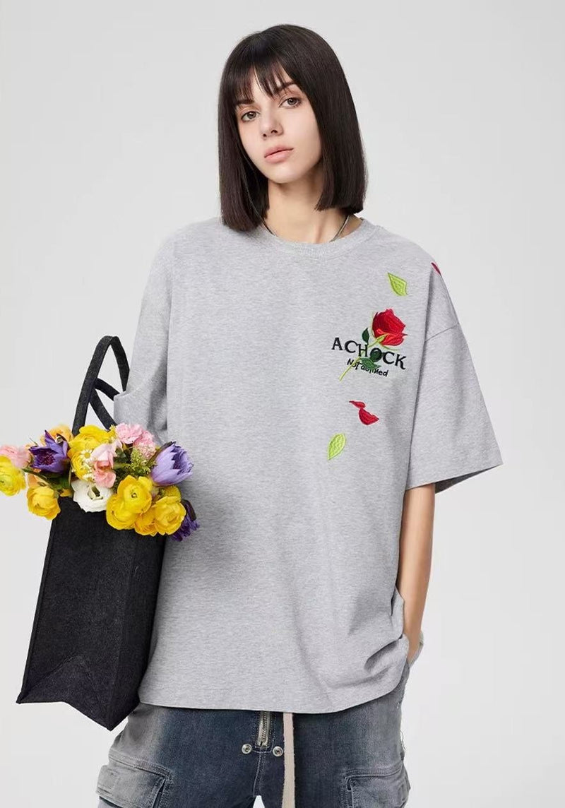 ACHOCK Rose Embroidered Short-sleeve T-shirt
