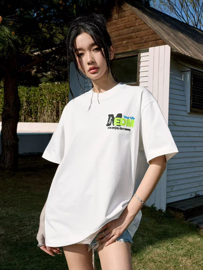 MEDM Retro Graffiti Letters Print Logo Short-sleeve T-Shirt