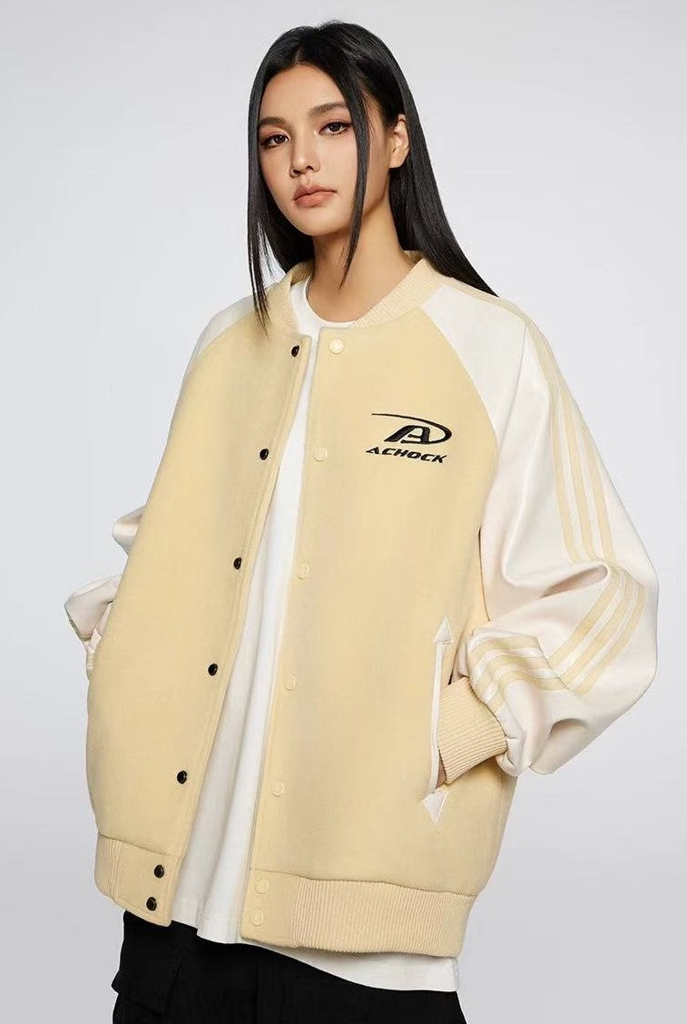 ACHOCK Contrast Patchwork Raglan-sleeve Baseball Jersey