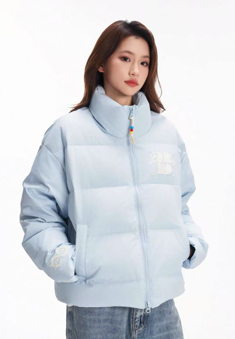 BIPOLAR Contrast Color Embroidered Letters Down Jacket