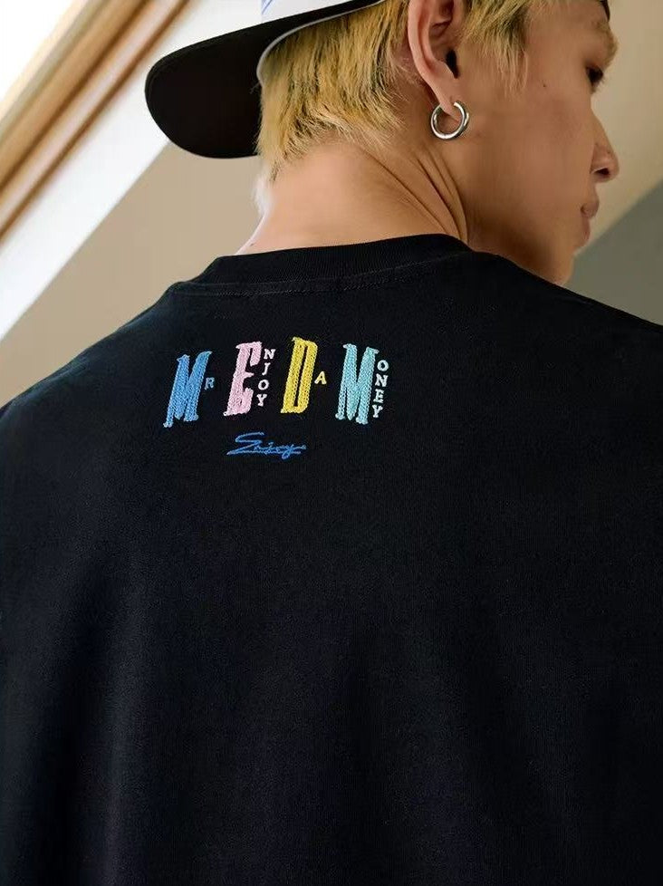 MEDM Macaron Color Letters Towel Embroidered Short Sleeve T-Shirt