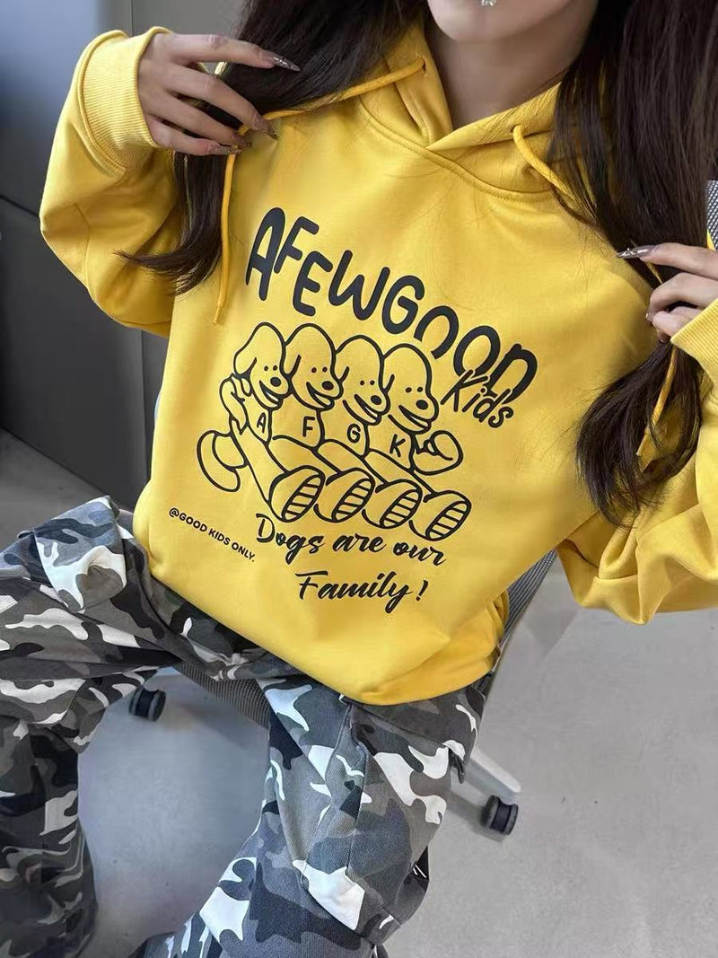 AFGK  Friendly Puppy Cartoon Plush Hoodie