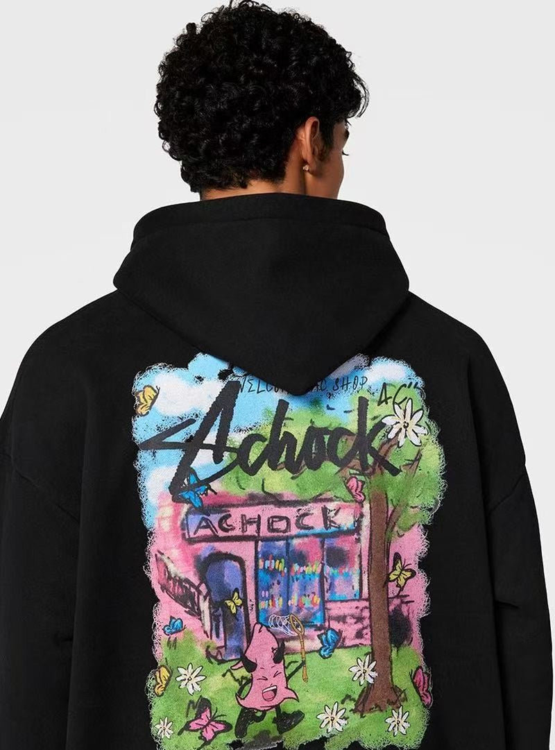 ACHOCK Hip Hop Cartoon Pattern Printed Hoodie