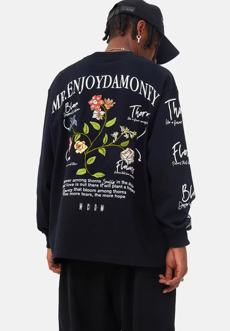 MEDM Floral Embroidered Long-sleeve T-shirt