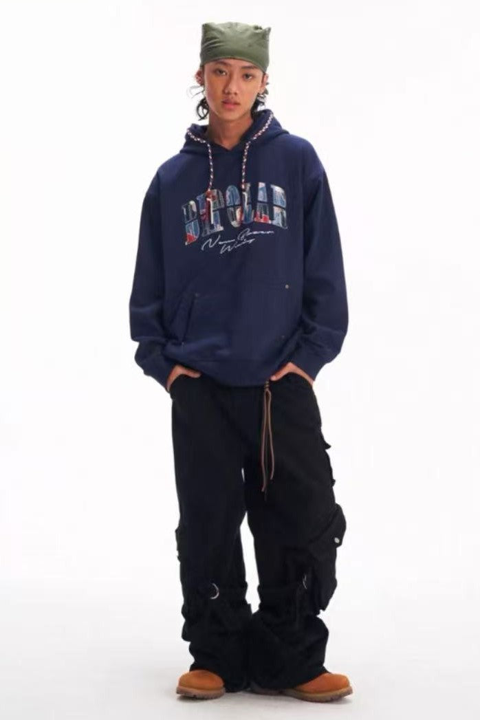 BIPOLAR Denim Patchwork Plaid Hoodie