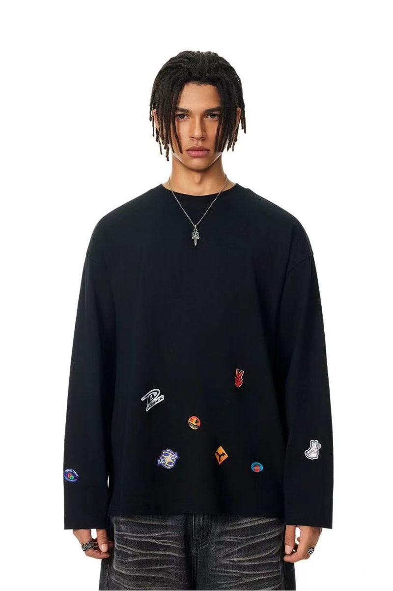 ACHOCK Creative Cartoon Sticker Long-sleeved T-shirt