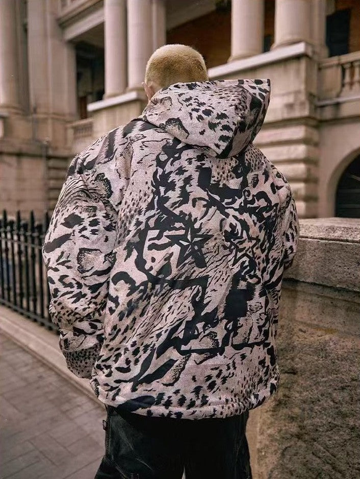 REMEDYxSTA Leopard Print Hooded Cotton Coat