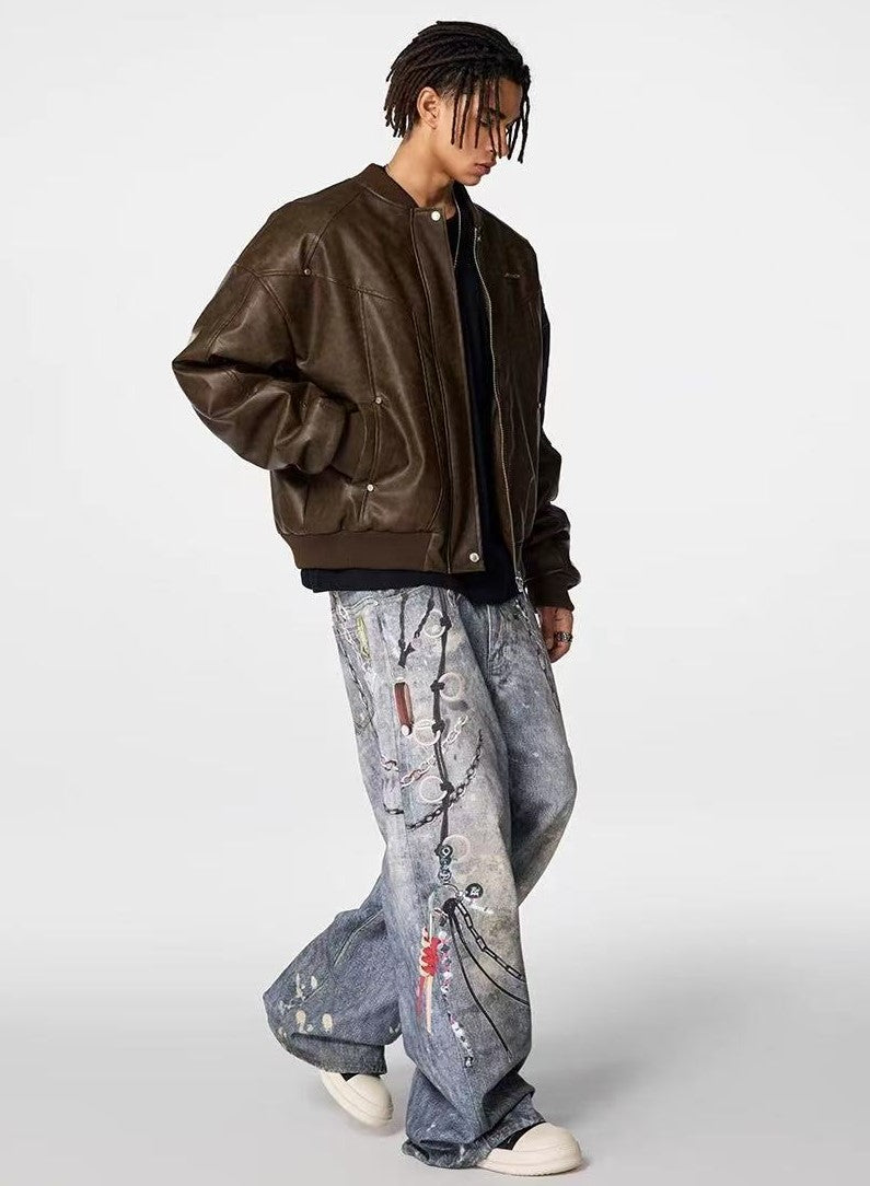 ACHOCK Retro Nostalgic Motorcycle Quilted Leather Jacket