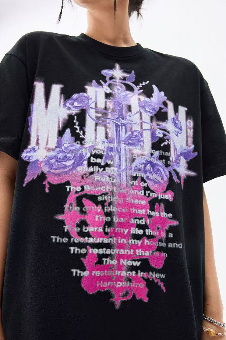 MEDM Rose and Sword Print Short-sleeve T-Shirt