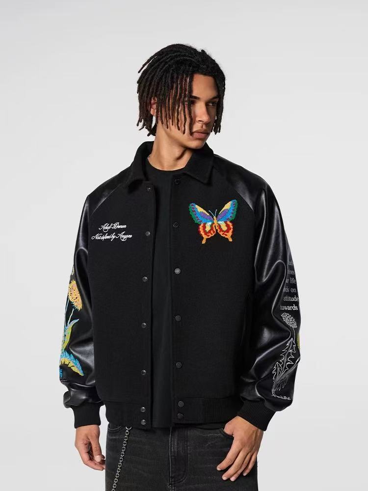 ACHOCK Butterfly Embroidered Stand Collar Baseball Jacket