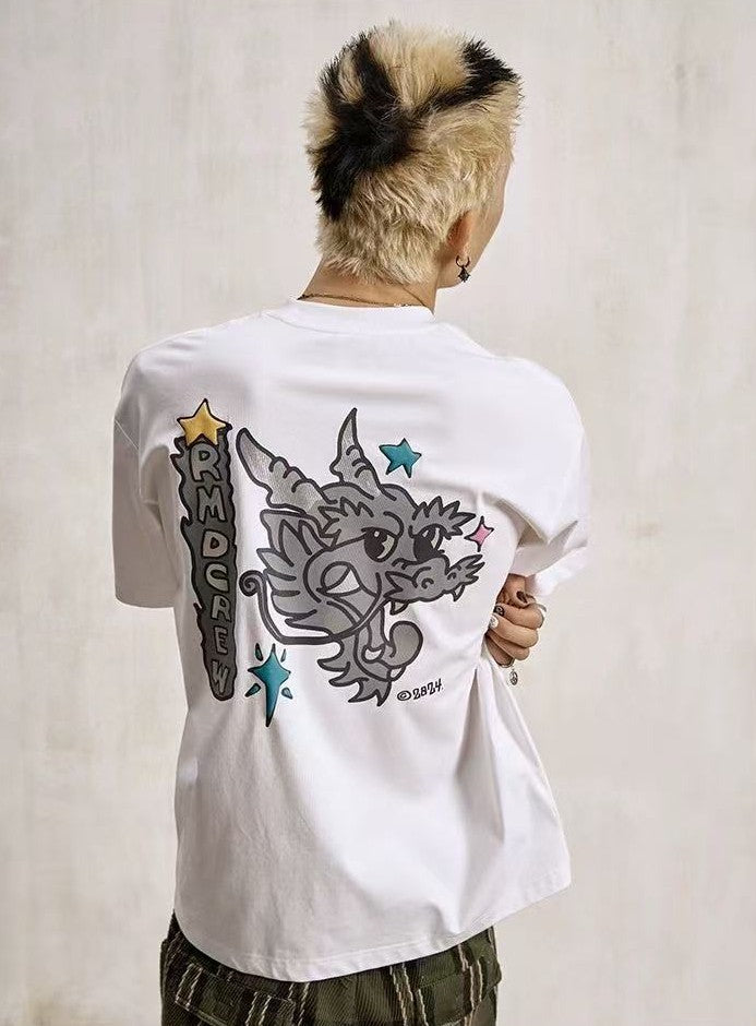 REMEDY 3M Reflective Cartoon Draagon Short-sleeve T-shirt