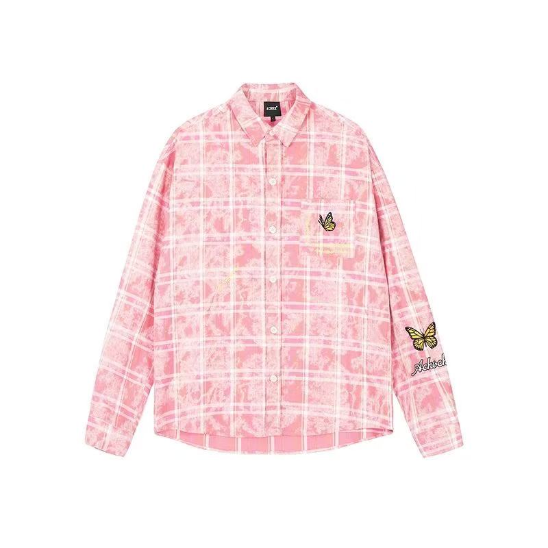 ACHOCK Washed Butterfly Embroidered Long-sleeved Shirt