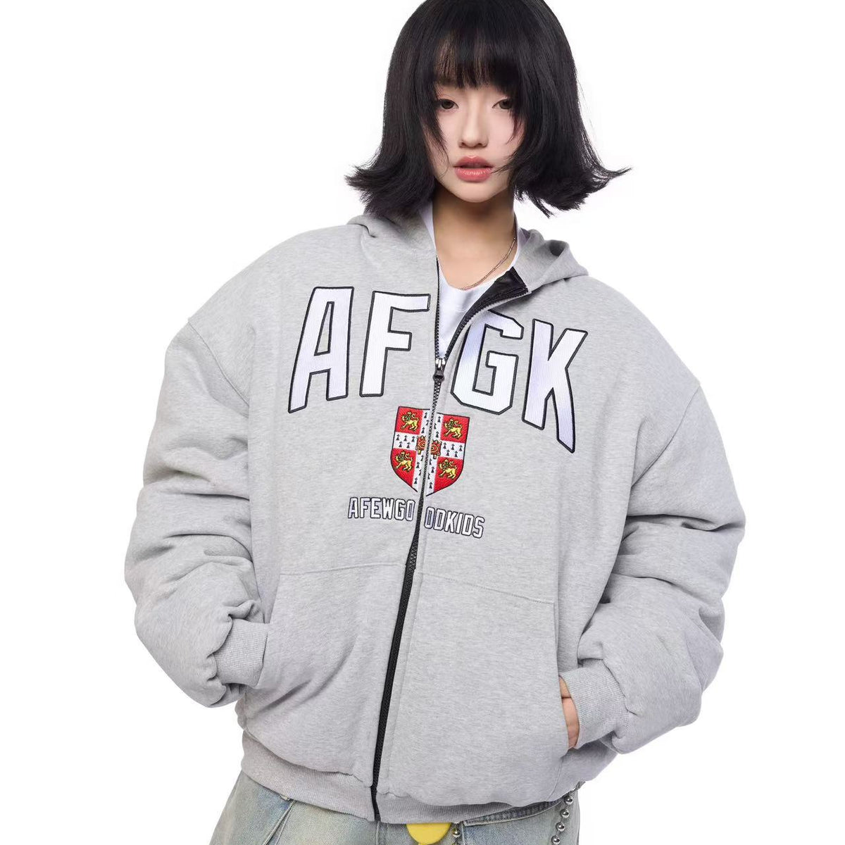 AFGK Badge Embroidered Down Hoodie Jacket