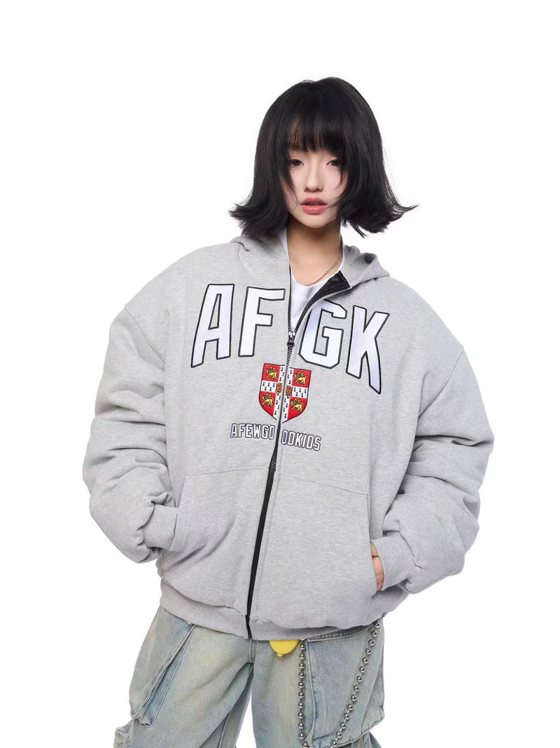 AFGK Badge Embroidered Down Hoodie Jacket