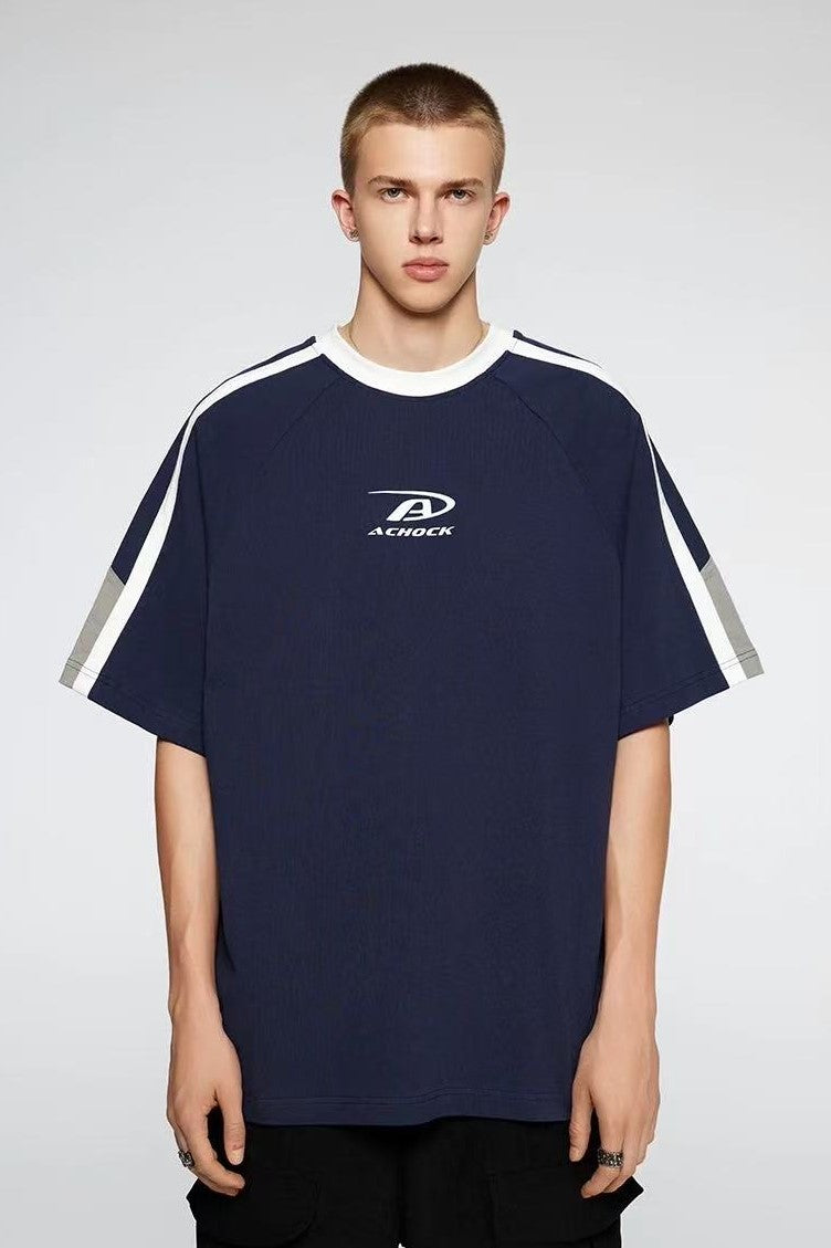 ACHOCK Contrast Color Patchwork Printed T-shirt