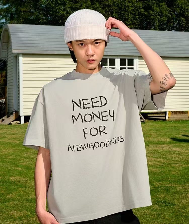AFGK NEED MONEY Handwritten Slogan Short-sleeved T-shirt
