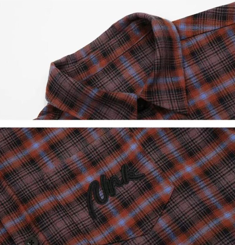 ACHOCK Retro Contrast Plaid Long-sleeve Shirt