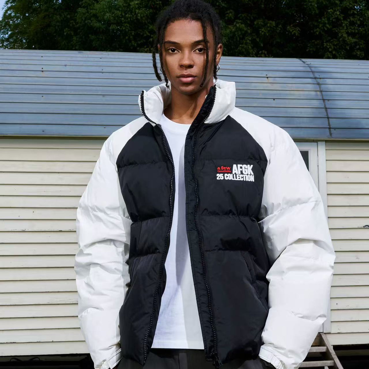 AFGK Raglan Sleeve Color Block Stand Collar Down Jacket