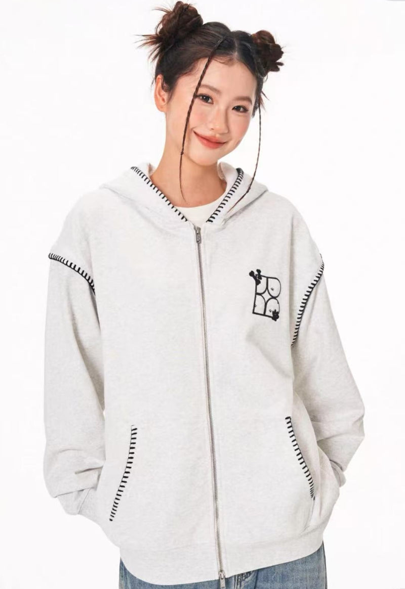 BIPOLAR Dog Ear Patch Zipper Hoodie