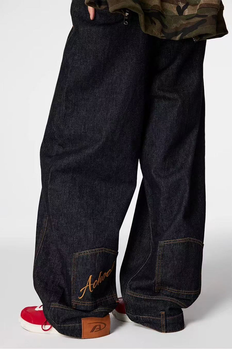 ACHOCK Washed Wide-leg Inverted Jeans