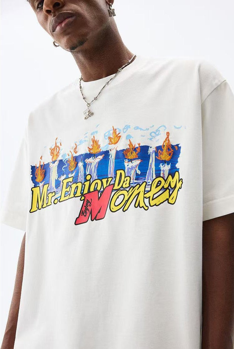 MEDM Candle Flame Embroidered Short-sleeved T-shirt