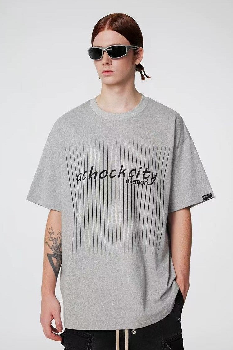 ACHOCK Screen Stripe Print Design Round Neck T-shirt