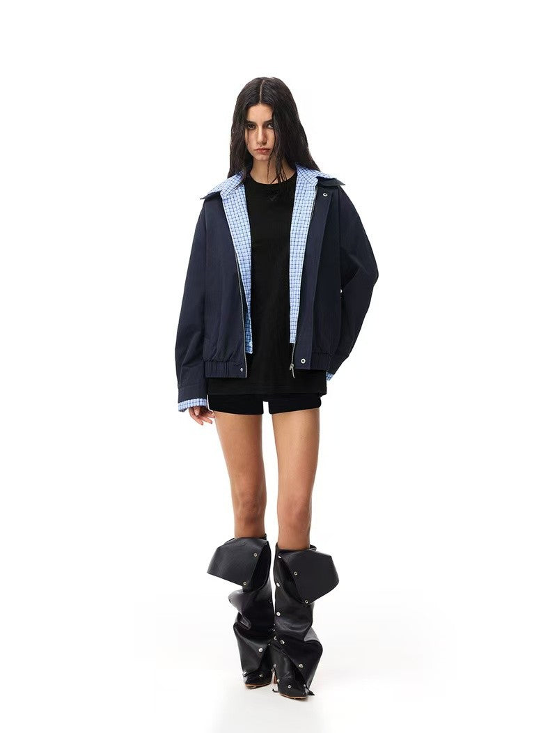 FDR Contrast Patchwork Plaid Fake Two-piece Jacket