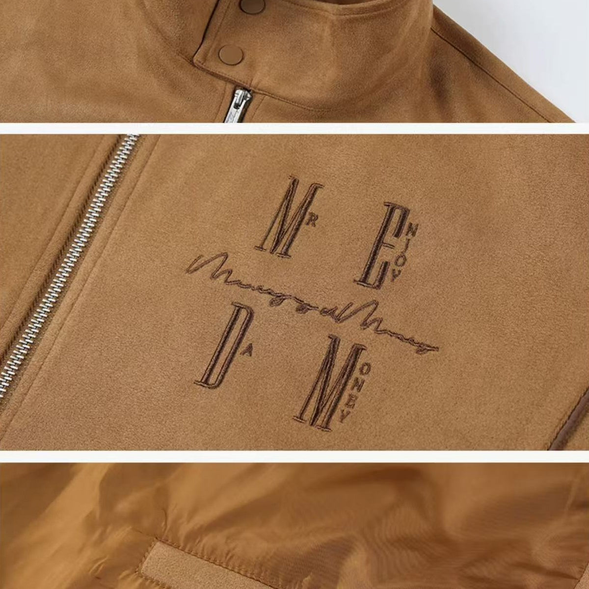 MEDM Stand Collar Suede Paneled Jacket
