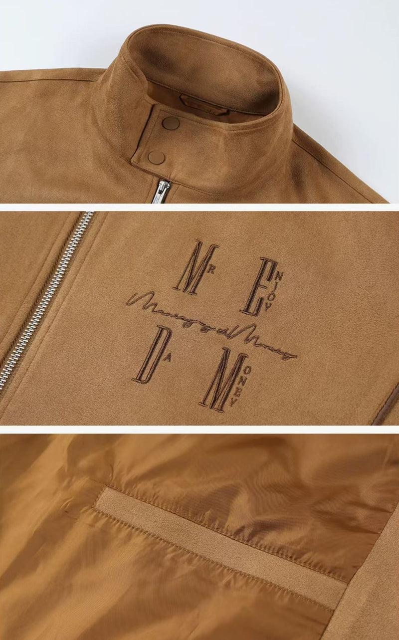 MEDM Stand Collar Suede Paneled Jacket