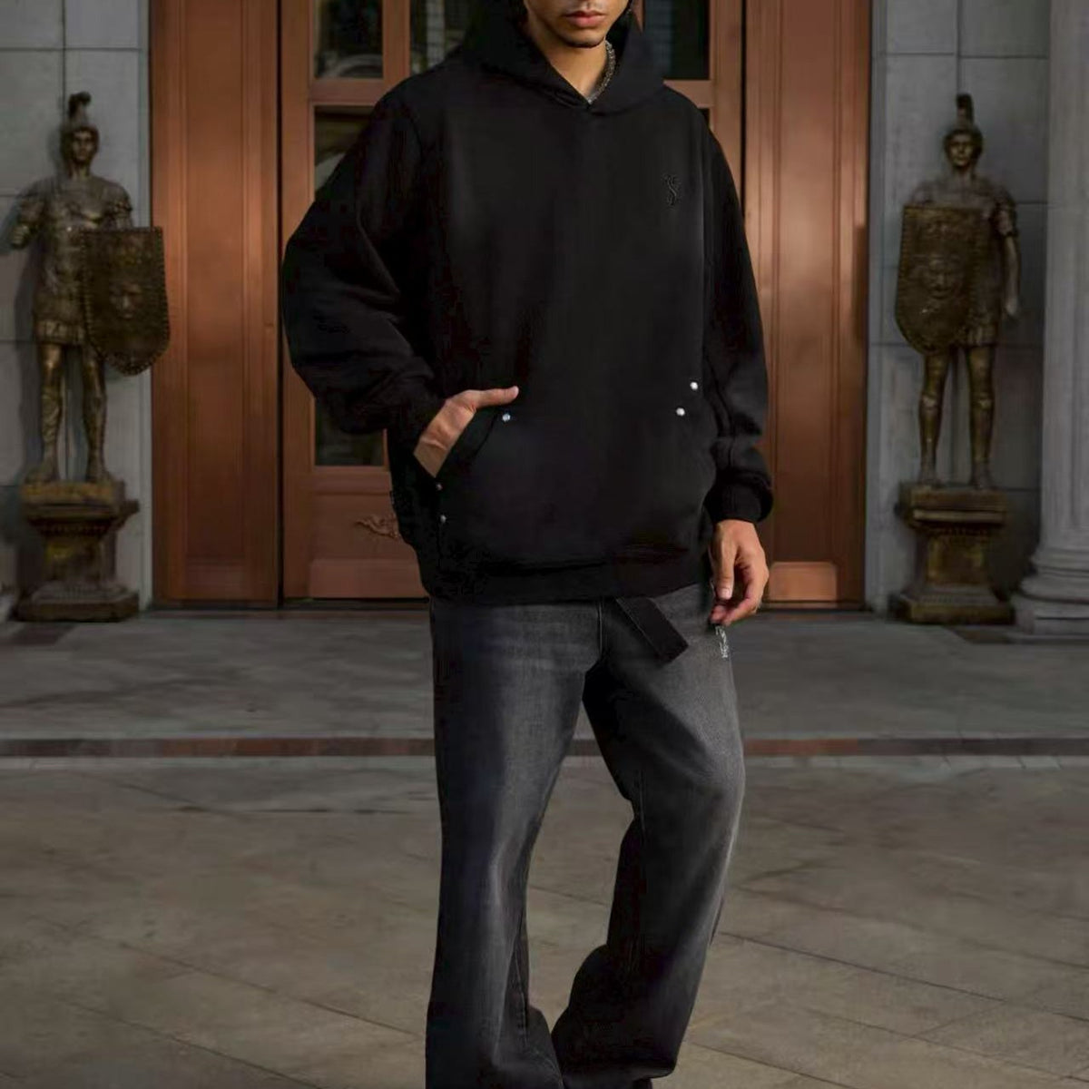 STK Double Pouch Rivet Pocket Wash Hoodie