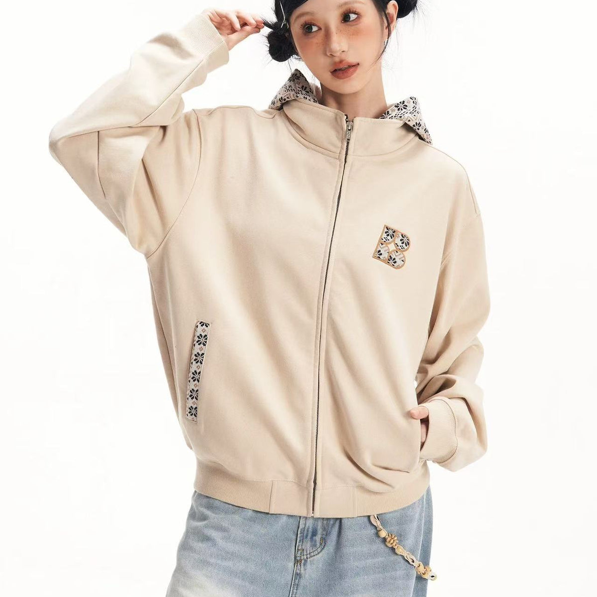 BIPOLAR  Fake Two-piece Ethnic Style Knitted Sweatshirt