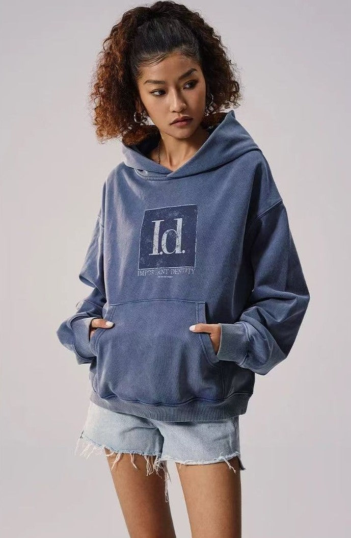 REMEDY Washed Distressed Printing Hoodie
