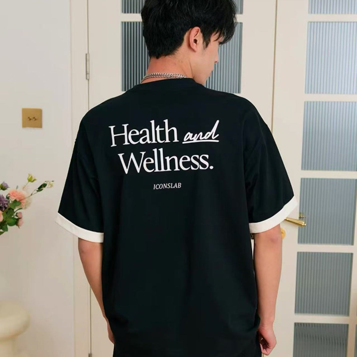 ICONSLAB Fake Two-piece Contrasting Text T-shirt