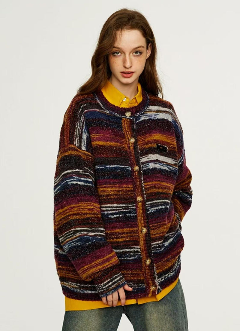 ICONSLAB Color Gradient Striped Cardigan Sweater