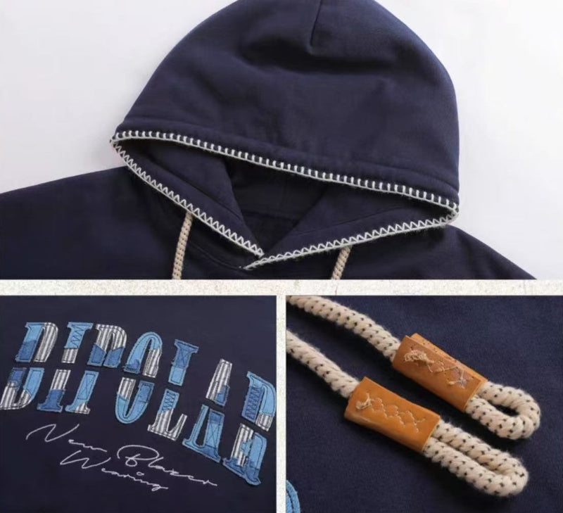 BIPOLAR Denim Striped Patch hoodie