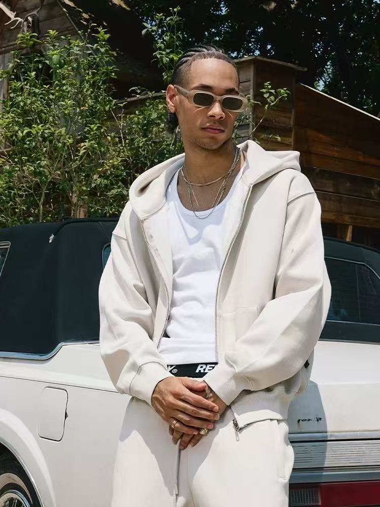 REMEDY Octagram Star Logo Print Hooded Zipper Sweatshirt