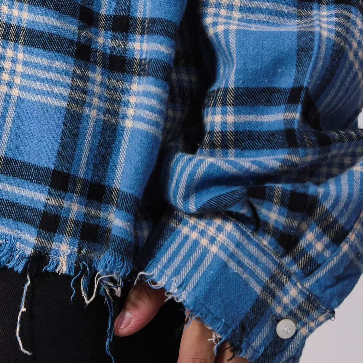 REMEDY Washed Gradient Long-sleeved Plaid Shirt