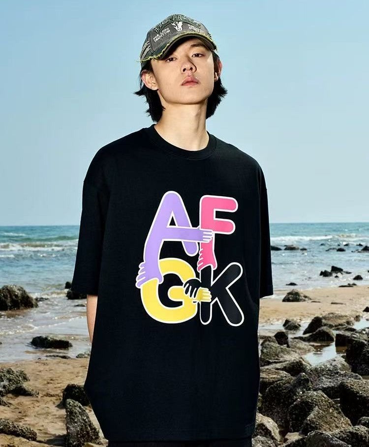 AFGK Holding Hands Fun Printed Short-sleeved T-shirt