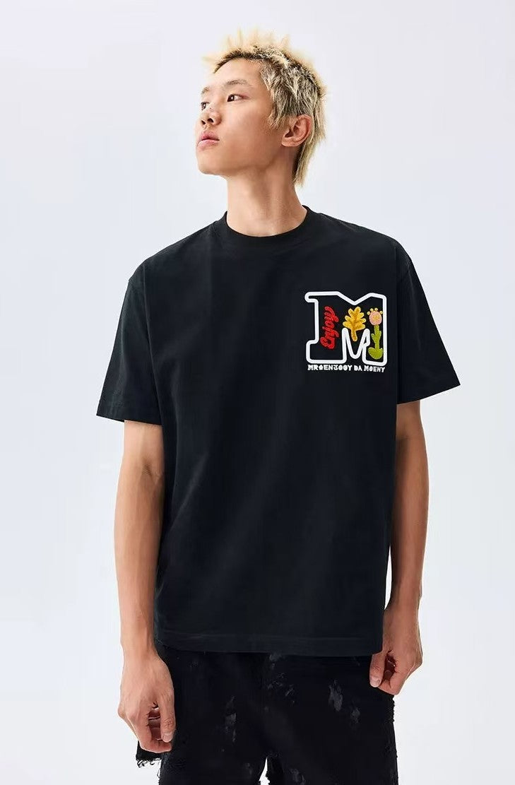 MEDM Toothbrush Embroidered Floral Short-sleeved T-shirt