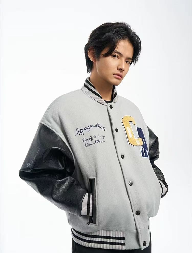 AFGKxCLOTTEE Dragon Pattern Embroidered Wool Varsity Jacket