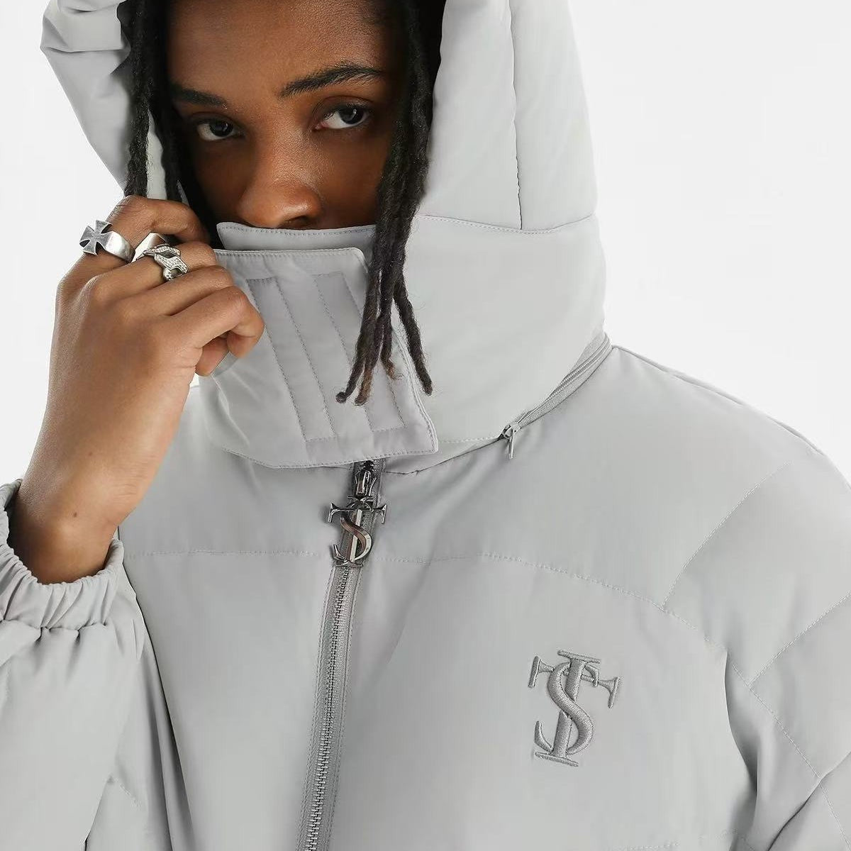 STK Vintage Quilted Embroidered Hooded Down Jacket