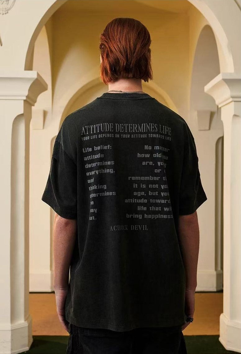 ACHOCK Washed Black Abstract Flame Print T-shirt